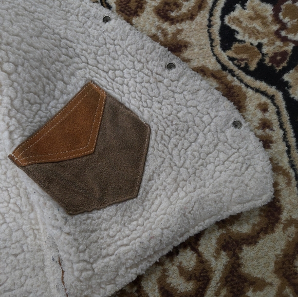 Vintage Western Leather Suede Vest 70s Faux Shearling 1970s Patchwork Distressed - Picture 5 of 16